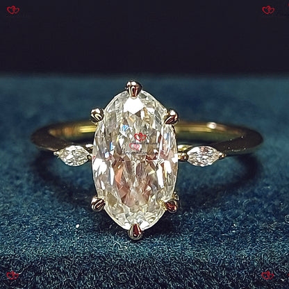 Vintage Oval Moissanite Engagement Ring in Rose Gold with Marquise Cut Diamonds – Unique Wedding & Bridal Promise Ring