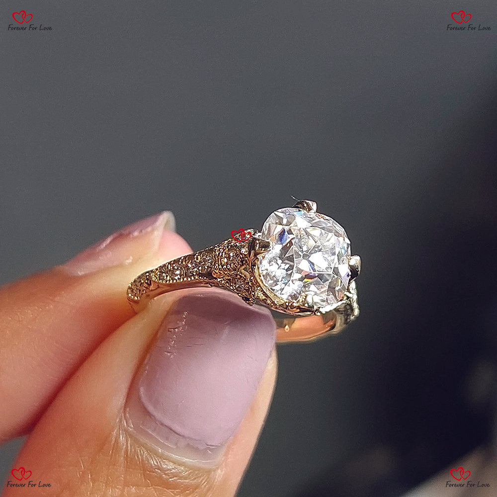 Unique Vintage Old Mine Cut Cushion Cut Moissanite Engagement Ring Art Deco OMC Solitaire Solid Gold Solitaire Proposal Anniversary Ring