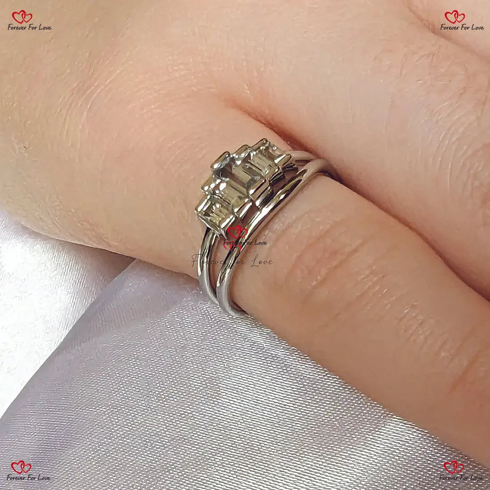 Vintage Baguette Engagement Ring - Art Deco Bezel Set Five Stone Baguette Diamond Ring in Gold