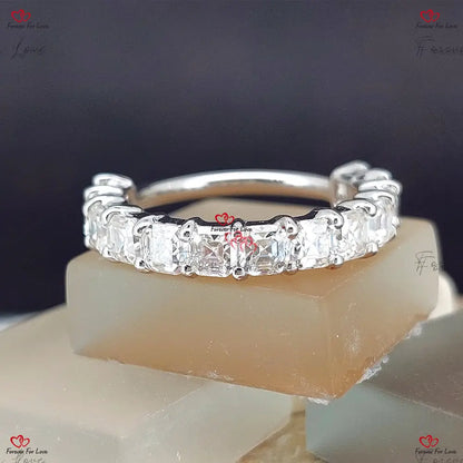 Asscher Cut Moissanite Half Eternity Band in Solid White Gold