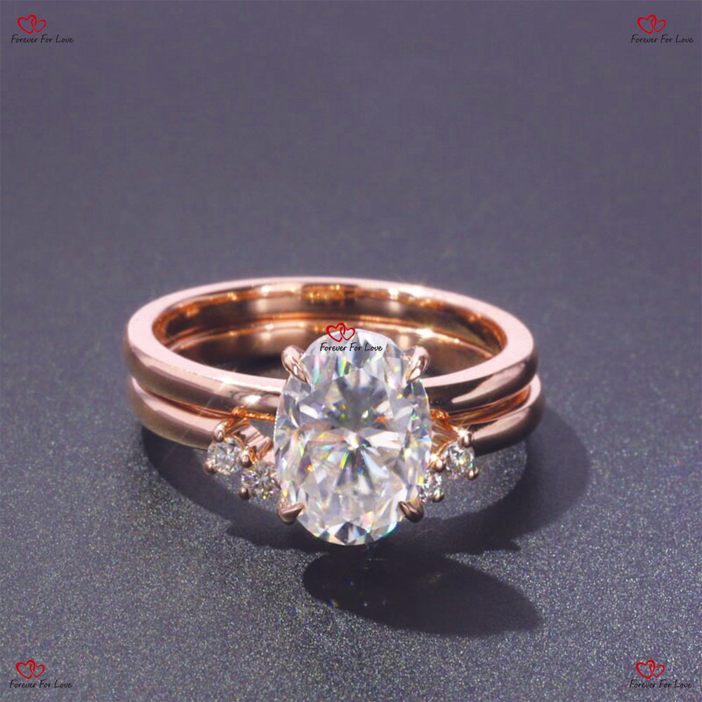 Charles and Colvard Oval Cut Forever One Bridal Set in Solid Rose Gold