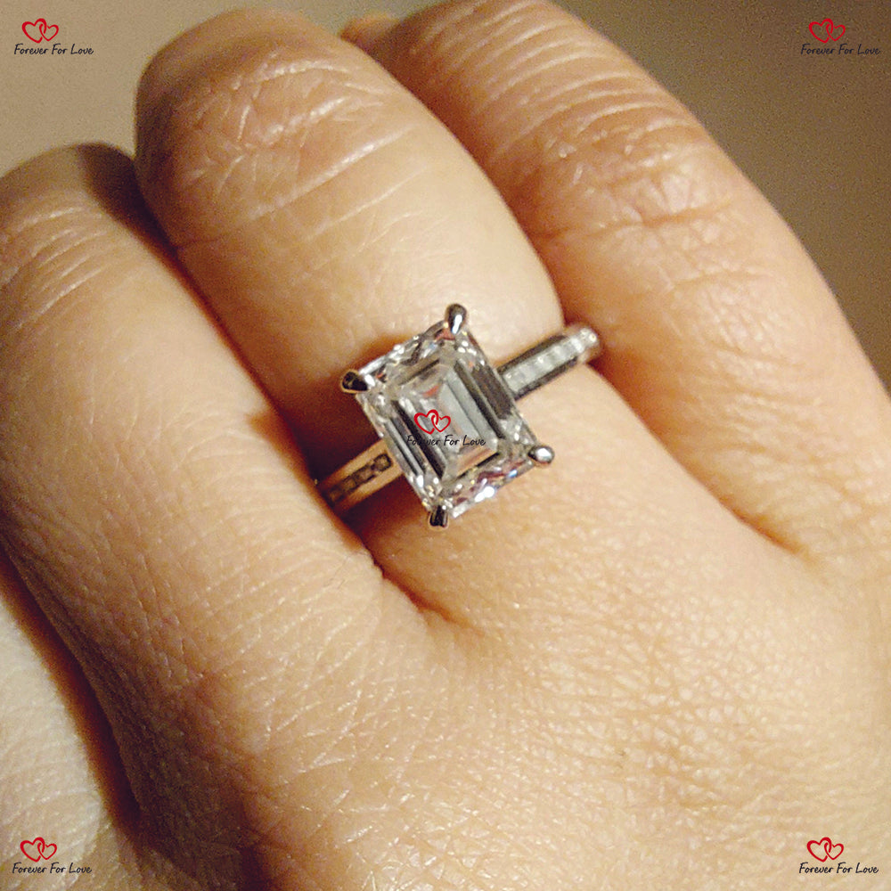 Platinum & Emerald Cut IGI Certified  Diamond Solitaiere Engagement Ring