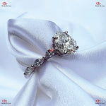 Vintage Oval Cut Lab Grown Diamond Ring - Oval Engagement Ring with Pear and Round Side Stones Forever For Love