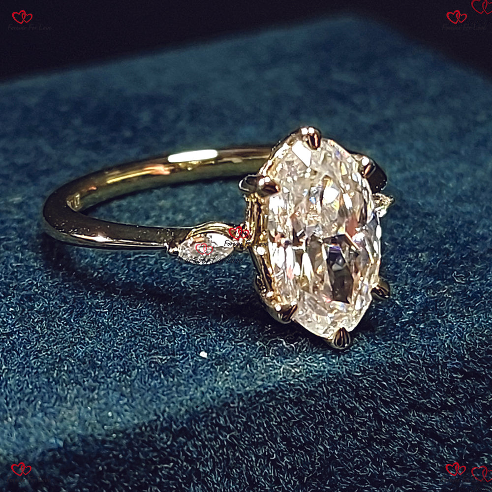 Vintage Oval Moissanite Engagement Ring in Rose Gold with Marquise Cut Diamonds – Unique Wedding & Bridal Promise Ring