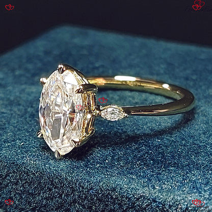 Vintage Oval Moissanite Engagement Ring in Rose Gold with Marquise Cut Diamonds – Unique Wedding & Bridal Promise Ring