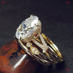 Oval Moissanite Engagement Ring Set - Vintage Unique White Gold Stackable Cluster Ring Forever For Love