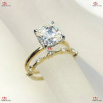 Cushion Cut Diamond Ring with Floating Pave Diamond Band Bridal Set Forever For Love