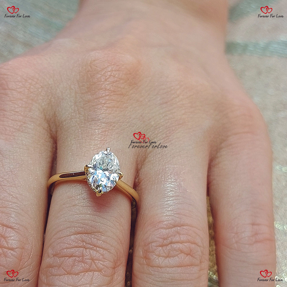 Oval Moissanite Engagement Ring | Solid Gold | Hidden Halo | Brilliant Cut