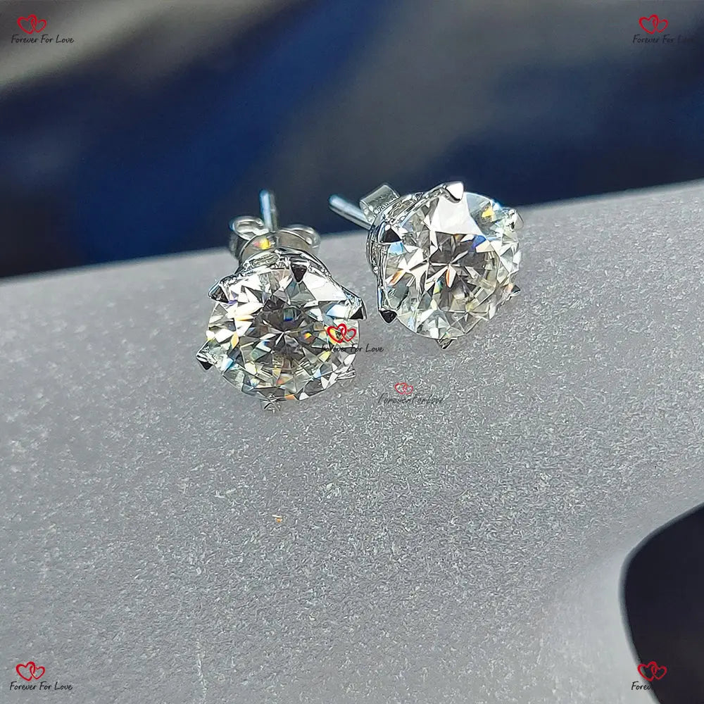 Round Lab Grown Diamond Stud Earrings in White Gold -  Total Weight Forever For Love