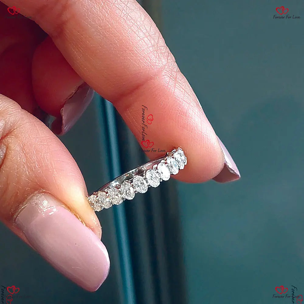 Diamond Oval Cut Wedding Band for Women | Half Eternity Band | Unique Yellow Gold Vintage Bridal Promise Gift | Stacking Ring