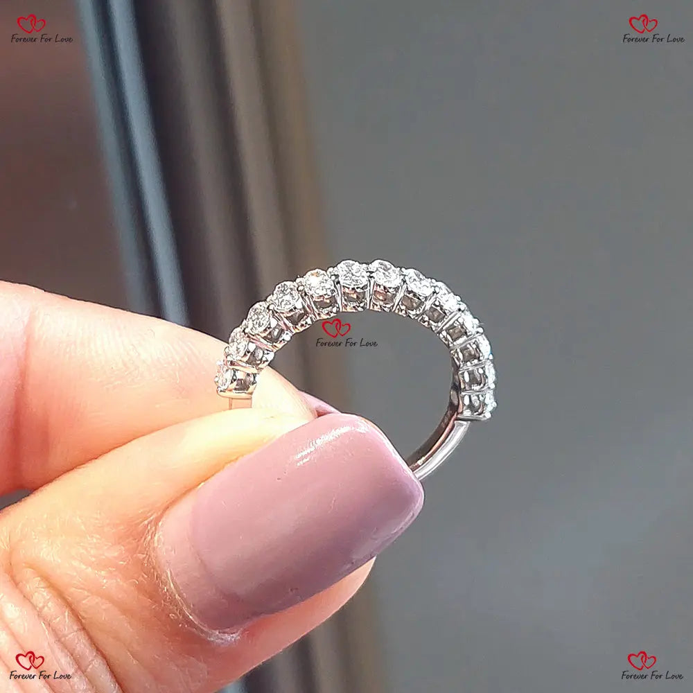 Diamond Oval Cut Wedding Band for Women | Half Eternity Band | Unique Yellow Gold Vintage Bridal Promise Gift | Stacking Ring Oval cut Moissanite Brilliant Cut engagement ring in 935 Argentium Silver — custom handcrafted by Forever For Love