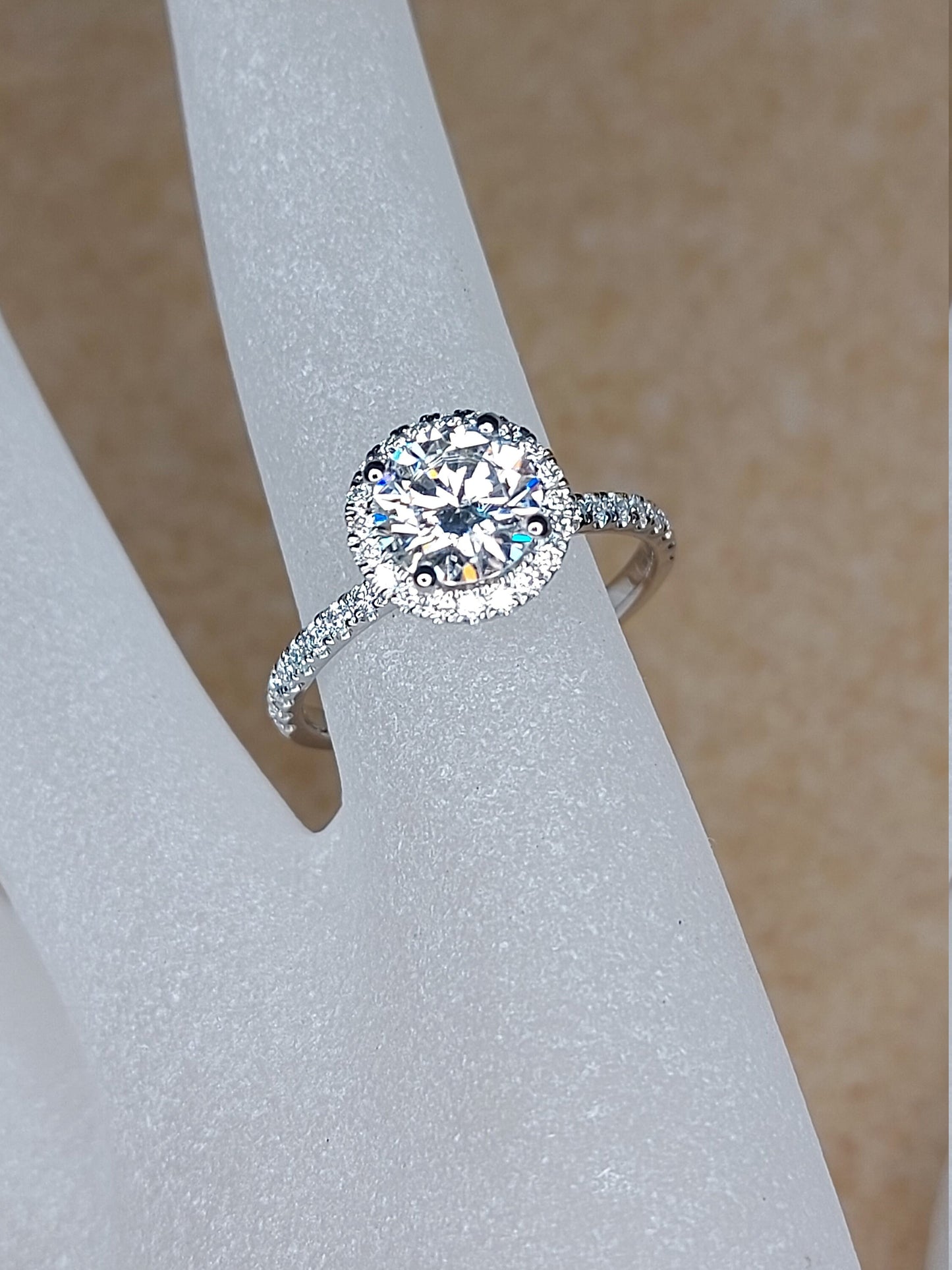 1.5 Ct Round Moissanite Half Eternity Engagement Ring Round cut 1Ct Moissanite Brilliant Cut engagement ring in 935 Argentium Silver — custom handcrafted by Forever For Love