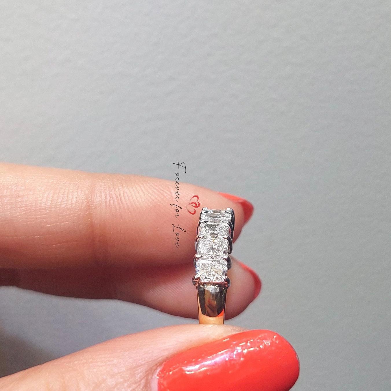 Radiant Lab Diamond Half Eternity Band Radiant cut Moissanite Brilliant Cut engagement ring in 935 Argentium Silver — custom handcrafted by Forever For Love