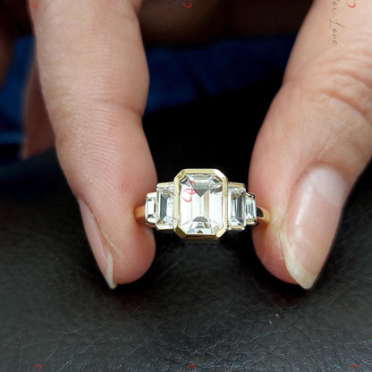 Baguette Natural Diamond, Sapphire Three Stone Engagement Ring