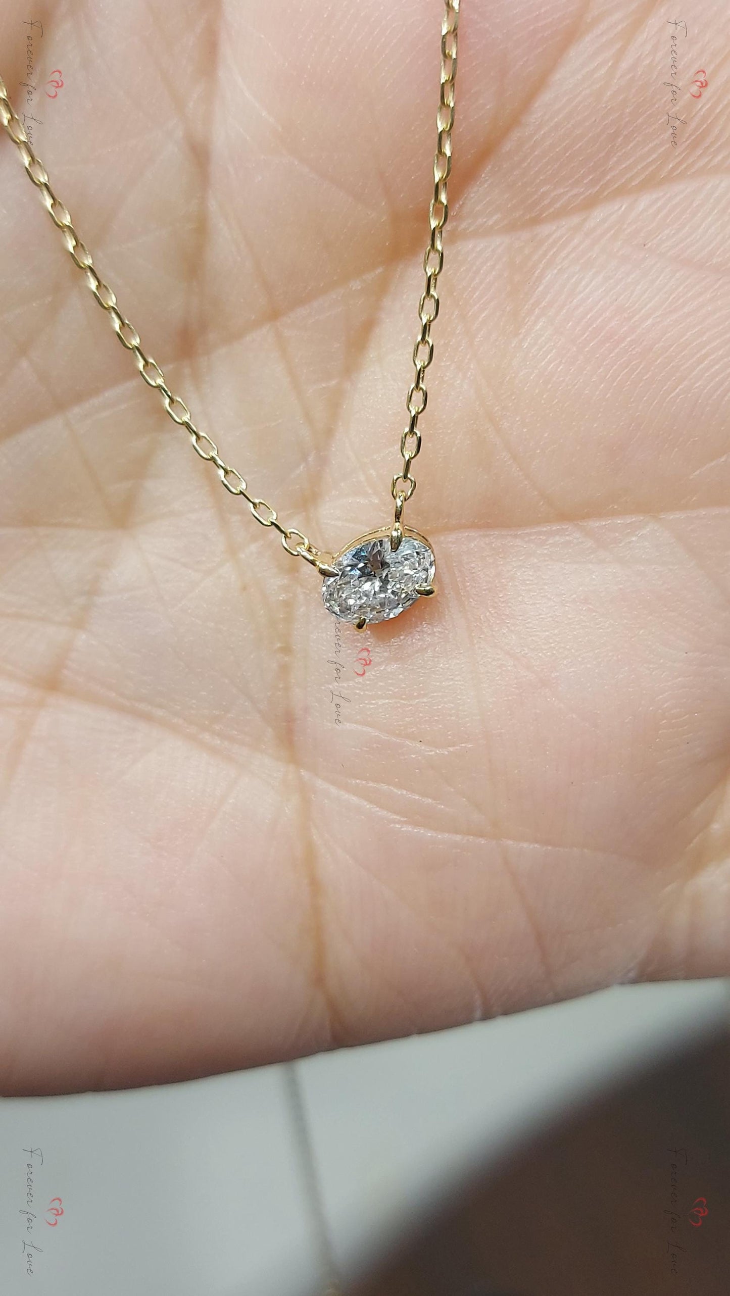 0.5ct Oval diamond Necklace, 14k Yellow Gold, Dainty Minimalist Oval Pendant, Real Diamond Womens Necklace, Special Gift For Her. Moissanite engagement ring in Gold or Platinum — custom handcrafted by Forever For Love