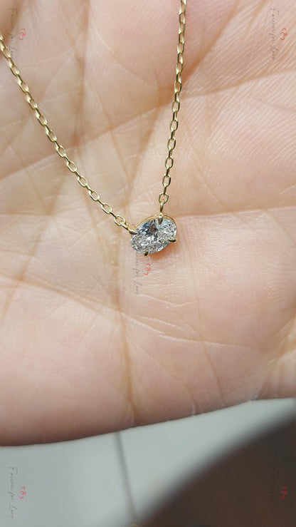 0.5ct Oval diamond Necklace, 14k Yellow Gold, Dainty Minimalist Oval Pendant, Real Diamond Womens Necklace, Special Gift For Her.