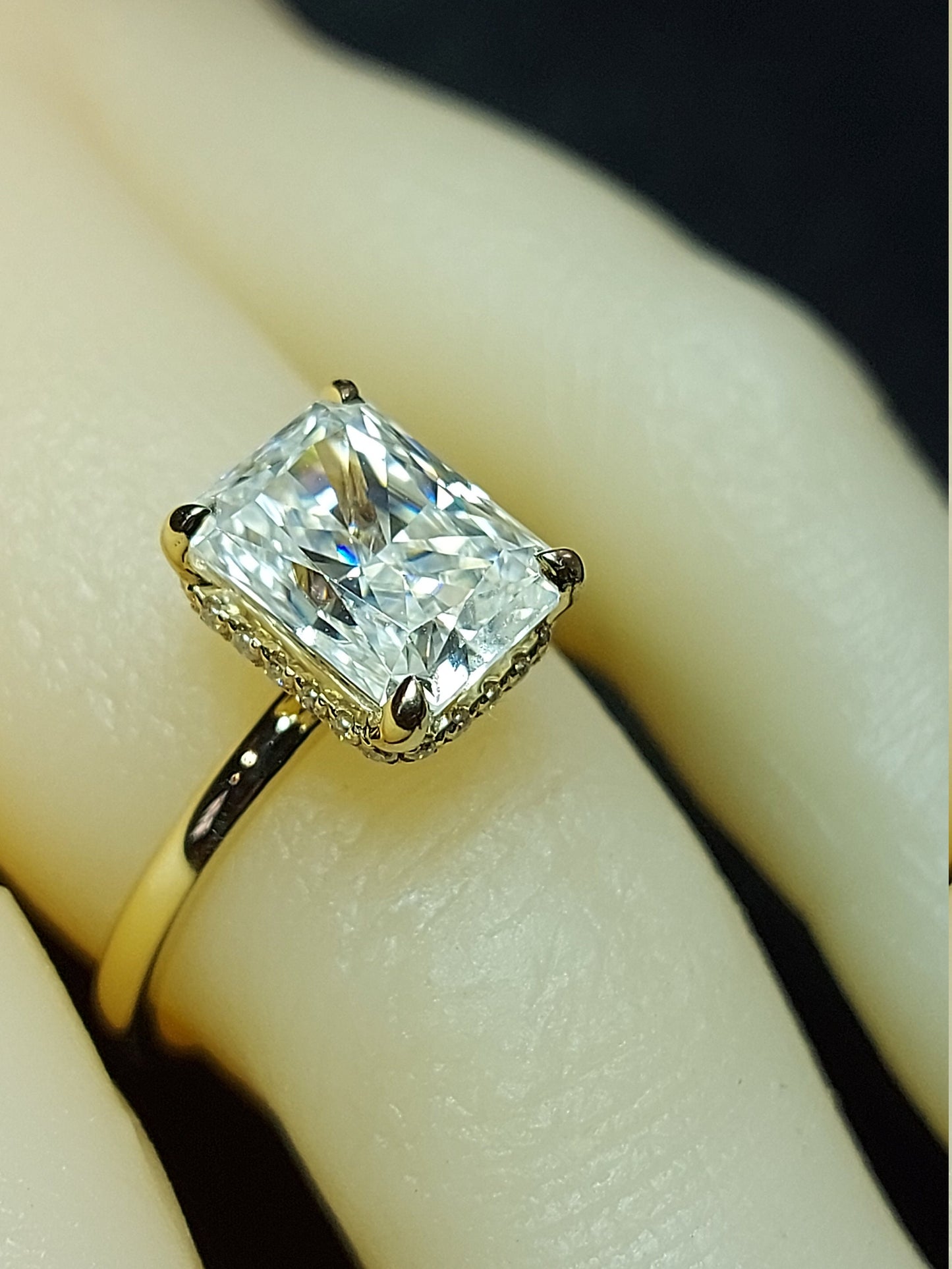 Radiant Moissanite Hidden Halo Engagement Ring Radiant cut 1Ct Moissanite Brilliant Cut engagement ring in 935 Argentium Silver — custom handcrafted by Forever For Love