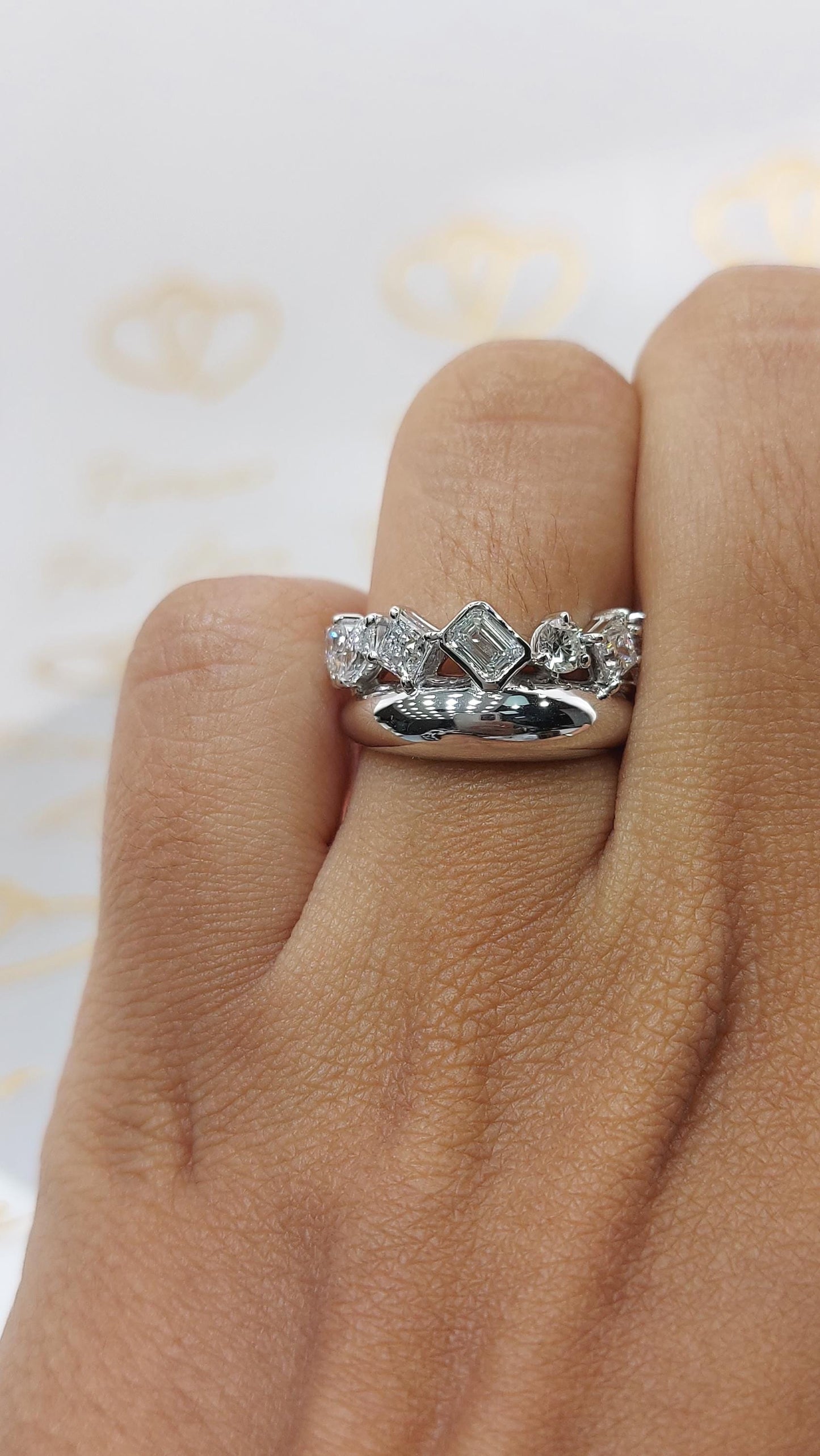 Pear Diamond Half Eternity Band Pear cut Moissanite Brilliant Cut engagement ring in 935 Argentium Silver — custom handcrafted by Forever For Love