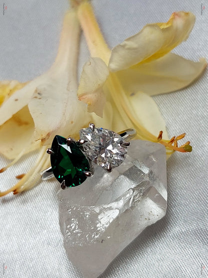 Pear Diamond, Emerald Engagement Ring