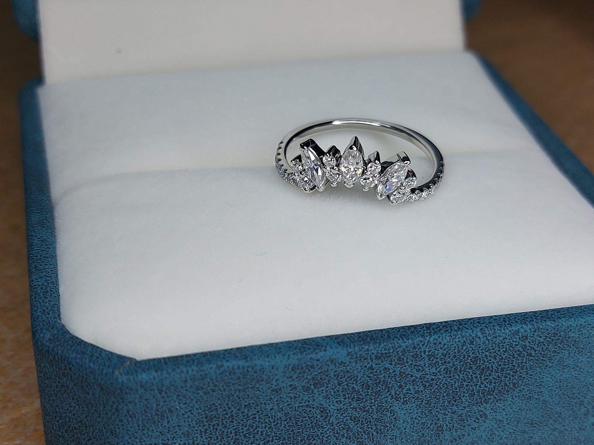 Vintage Moissanite Wedding Band: Art Deco Rose Gold Curved Ring