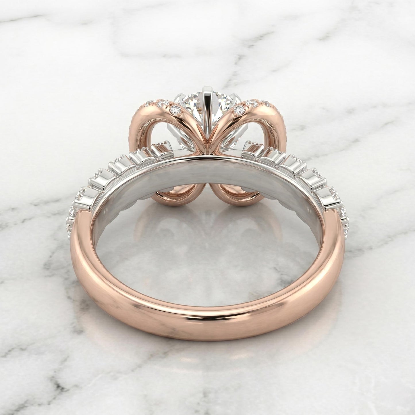Bague de fiançailles auréole avec diamant de laboratoire taille ronde Round cut 1Ct Moissanite Taille Brillant engagement ring in Gold or Platinum — custom handcrafted by Forever For Love