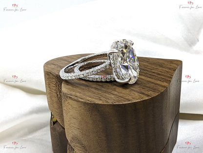 6 Ct Oval Diamond, Moissanite Hidden Halo Engagement Ring