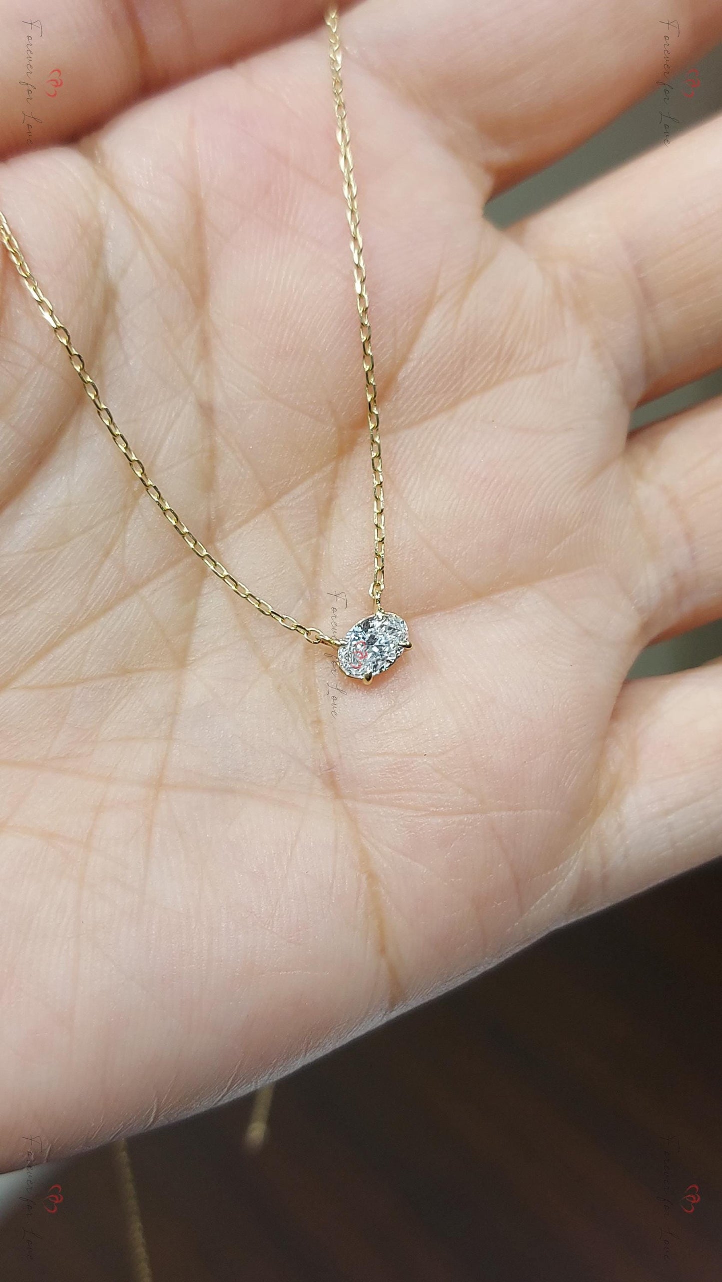 0.5ct Oval diamond Necklace, 14k Yellow Gold, Dainty Minimalist Oval Pendant, Real Diamond Womens Necklace, Special Gift For Her. Moissanite engagement ring in Gold or Platinum — custom handcrafted by Forever For Love
