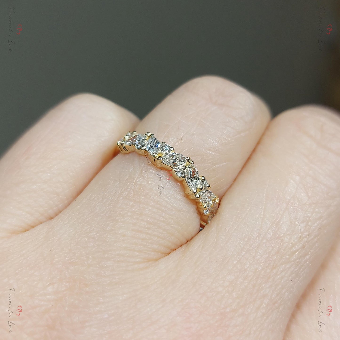 Marquise Diamond Full Eternity Band Marquise cut Moissanite Brilliant Cut engagement ring in 935 Argentium Silver — custom handcrafted by Forever For Love