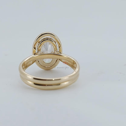 Unique Oval Cut Insert Wedding Ring, 14K Yellow Gold Ring, 3 Carat Oval Cut Moissanite Diamond Ring, Open Shank Halo Beautiful Ring
