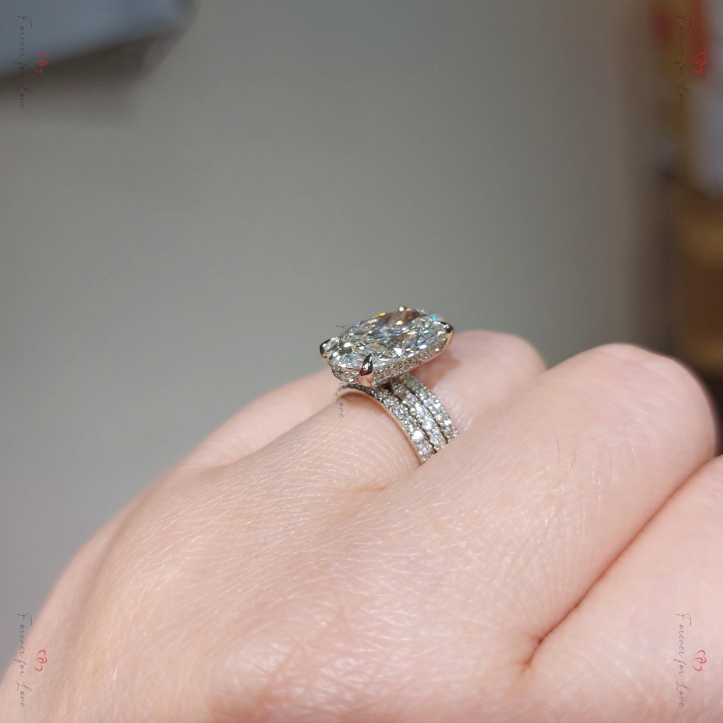 4.5 Ct Oval Lab Diamond Eternity Band Oval cut Moissanite Brilliant Cut engagement ring in 935 Argentium Silver — custom handcrafted by Forever For Love