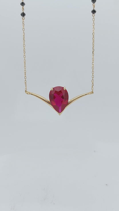 Mangalsutra de perles rubis et noires, Collier chaîne en or, Bijoux perlés faits main, Collier de mariage Véritable collier rubis, cadeau pour elle.