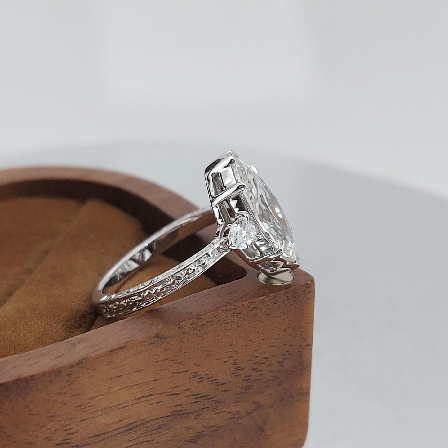 IGI Certified Marquise Lab Diamond Engagement Ring Marquise cut 1Ct Moissanite Brilliant Cut engagement ring in 935 Argentium Silver — custom handcrafted by Forever For Love