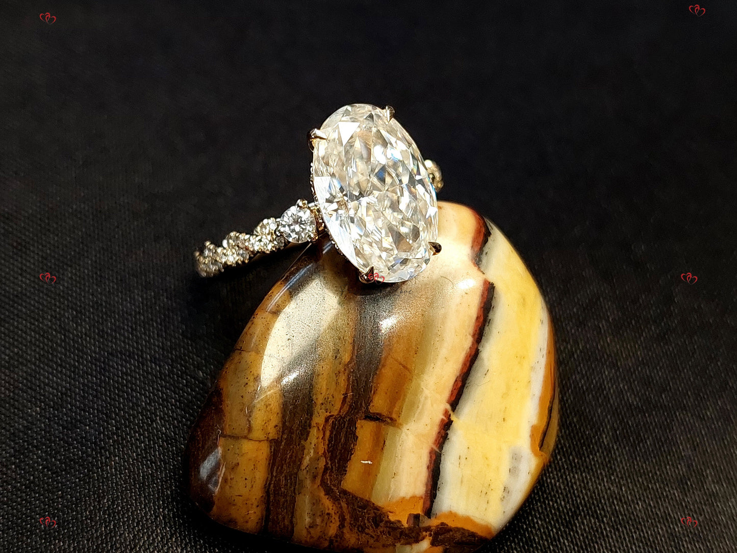 4 Ct Oval Moissanite Twisted Band Hidden Halo Engagement Ring Oval cut 1Ct Moissanite Brilliant Cut engagement ring in 935 Argentium Silver — custom handcrafted by Forever For Love