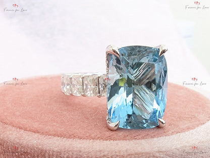 Radiant Diamond, Aquamarine Engagement Ring
