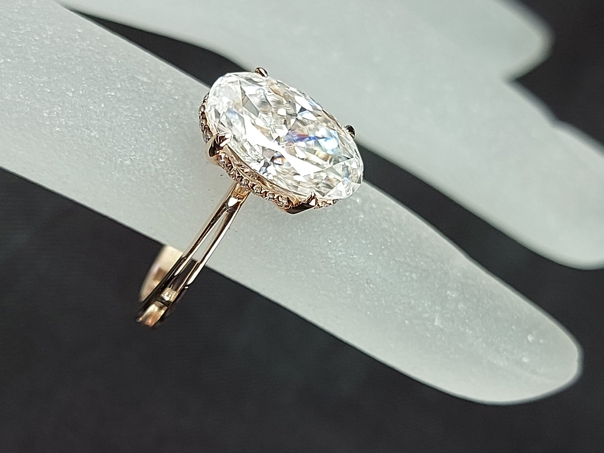 Oval Diamond, Moissanite Hidden Halo Engagement Ring