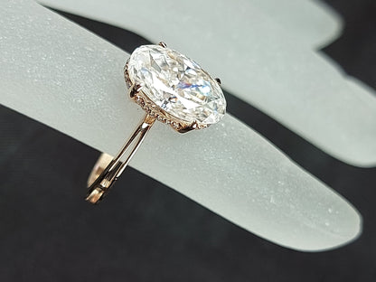 Oval Diamond, Moissanite Hidden Halo Engagement Ring