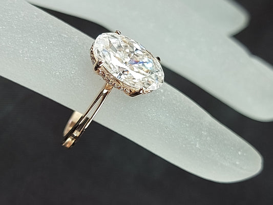 Oval Diamond, Moissanite Hidden Halo Engagement Ring