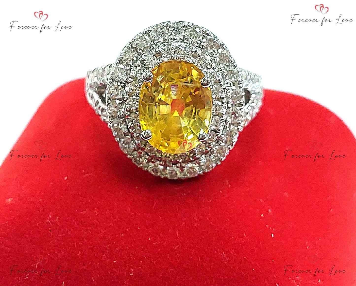 1 Ct Oval Yellow Natural Diamond, Sapphire Halo Engagement Ring Oval cut 1Ct Natural Sapphire engagement ring in 935 Argentium Silver — custom handcrafted by Forever For Love