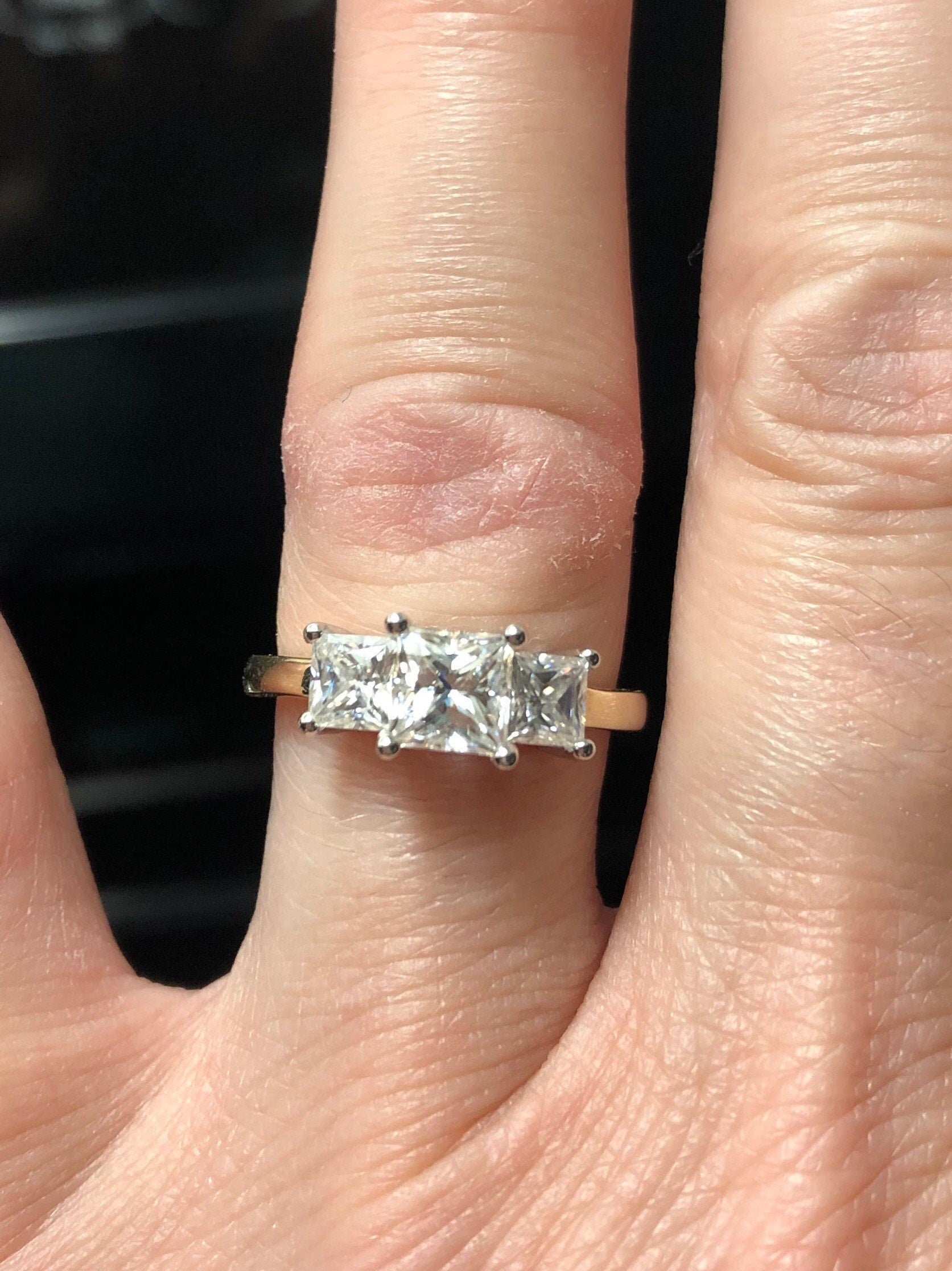 Princess Diamond, Moissanite Three Stone Engagement Ring