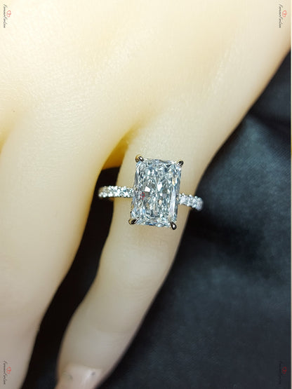 3.5 Ct IGI Certified Radiant Lab Diamond Hidden Halo Engagement Ring