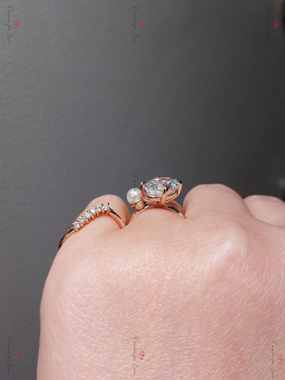 5 Ct Oval Moissanite, Pearl Engagement Ring