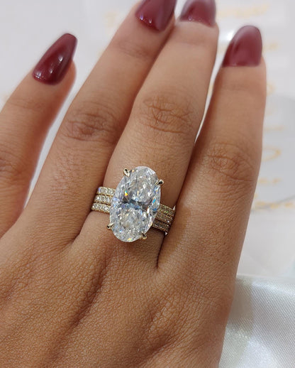 9.5ct Oval Cut Engagement bridal set Crushed ice Oval 16*9.5mm Moissanite diamond hidden halo bridal pave set Anniversary Proposal Ring.