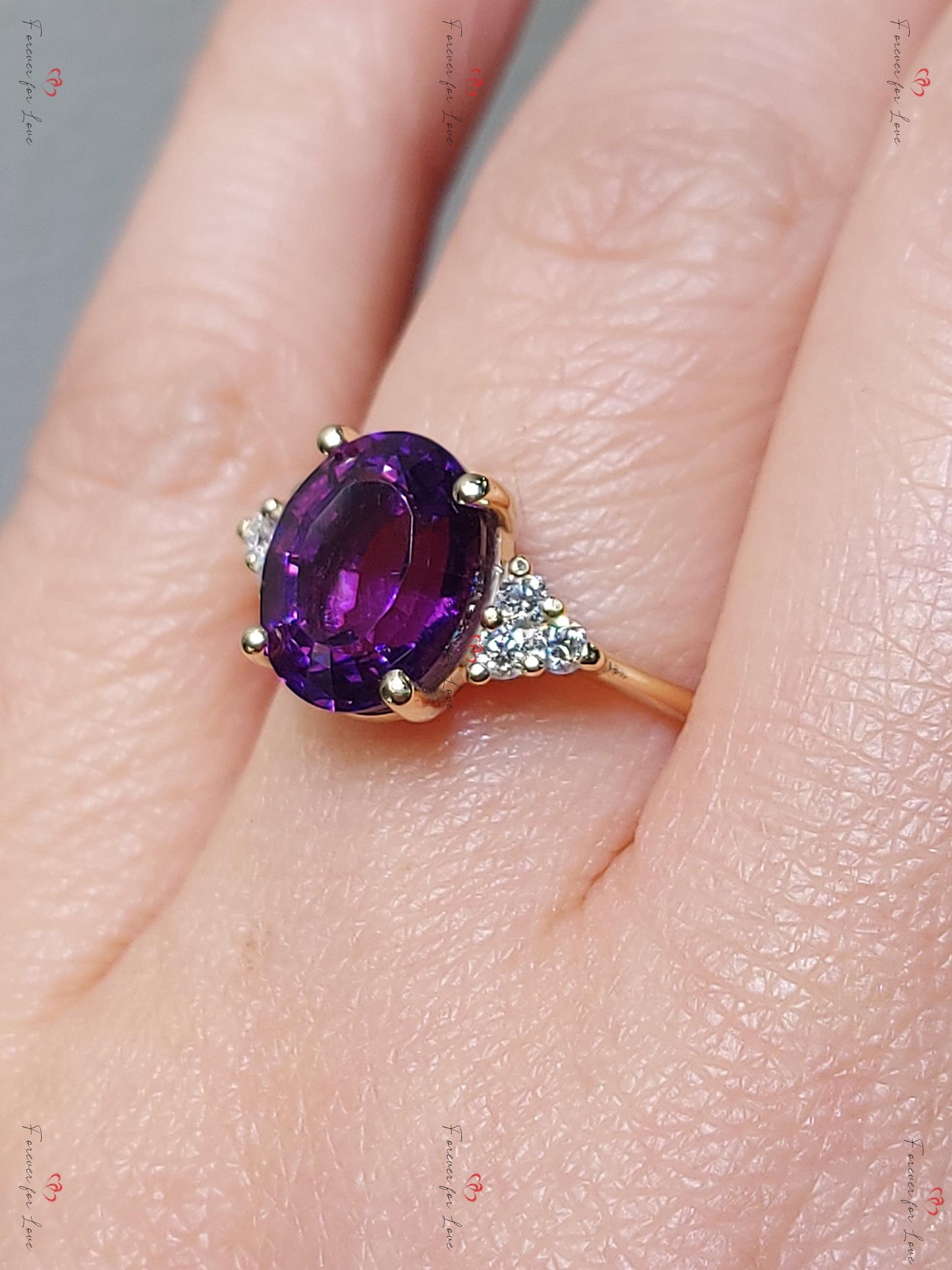 Bague de fiançailles solitaire ovale diamant améthyste Oval cut Moissanite engagement ring in Gold or Platinum — custom handcrafted by Forever For Love
