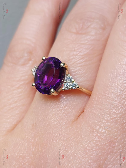Oval Diamond, Amethyst Solitaire Engagement Ring