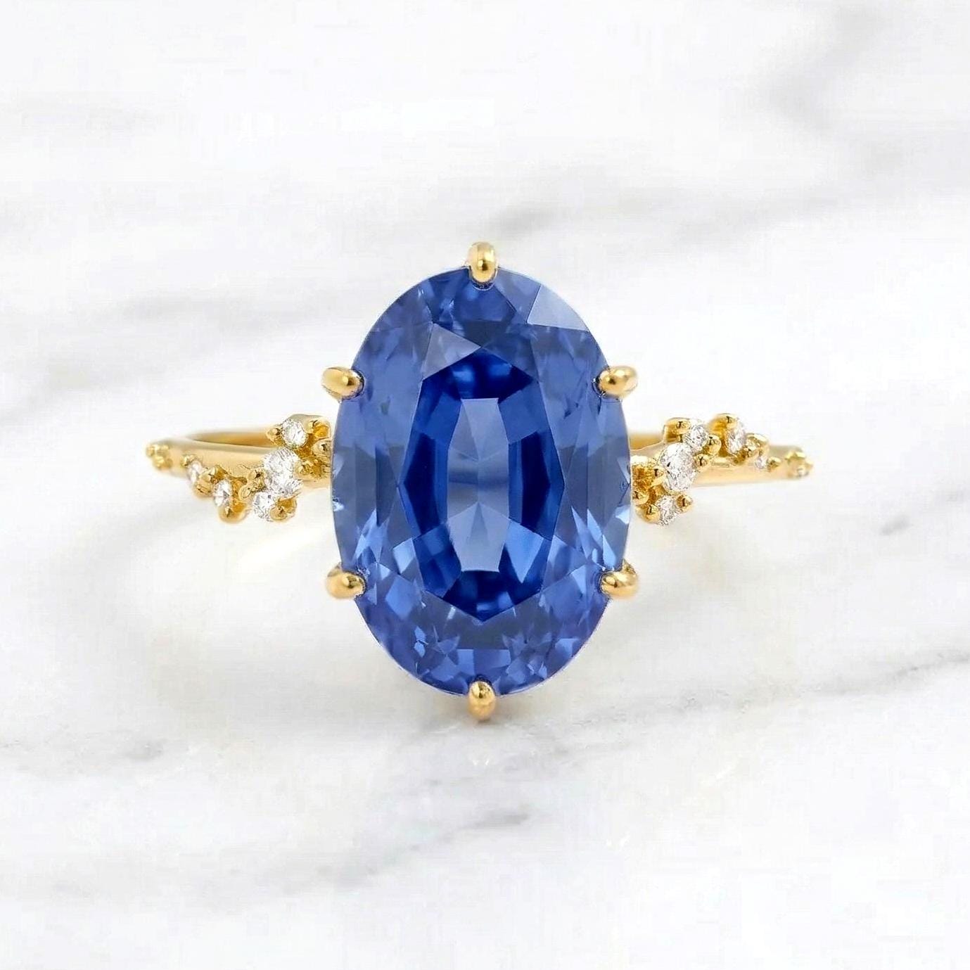 3.5 Ct Oval Blue Lab Diamond, Sapphire Engagement Ring