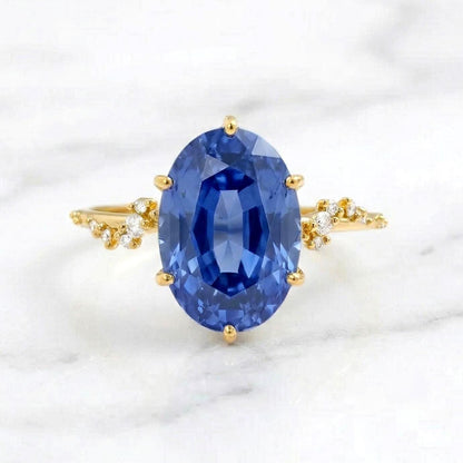 3.5 Ct Oval Blue Lab Diamond, Sapphire Engagement Ring