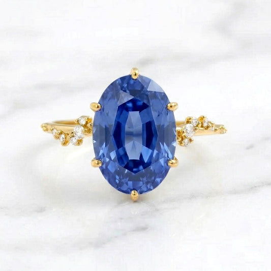 3.5 Ct Oval Blue Lab Diamond, Sapphire Engagement Ring