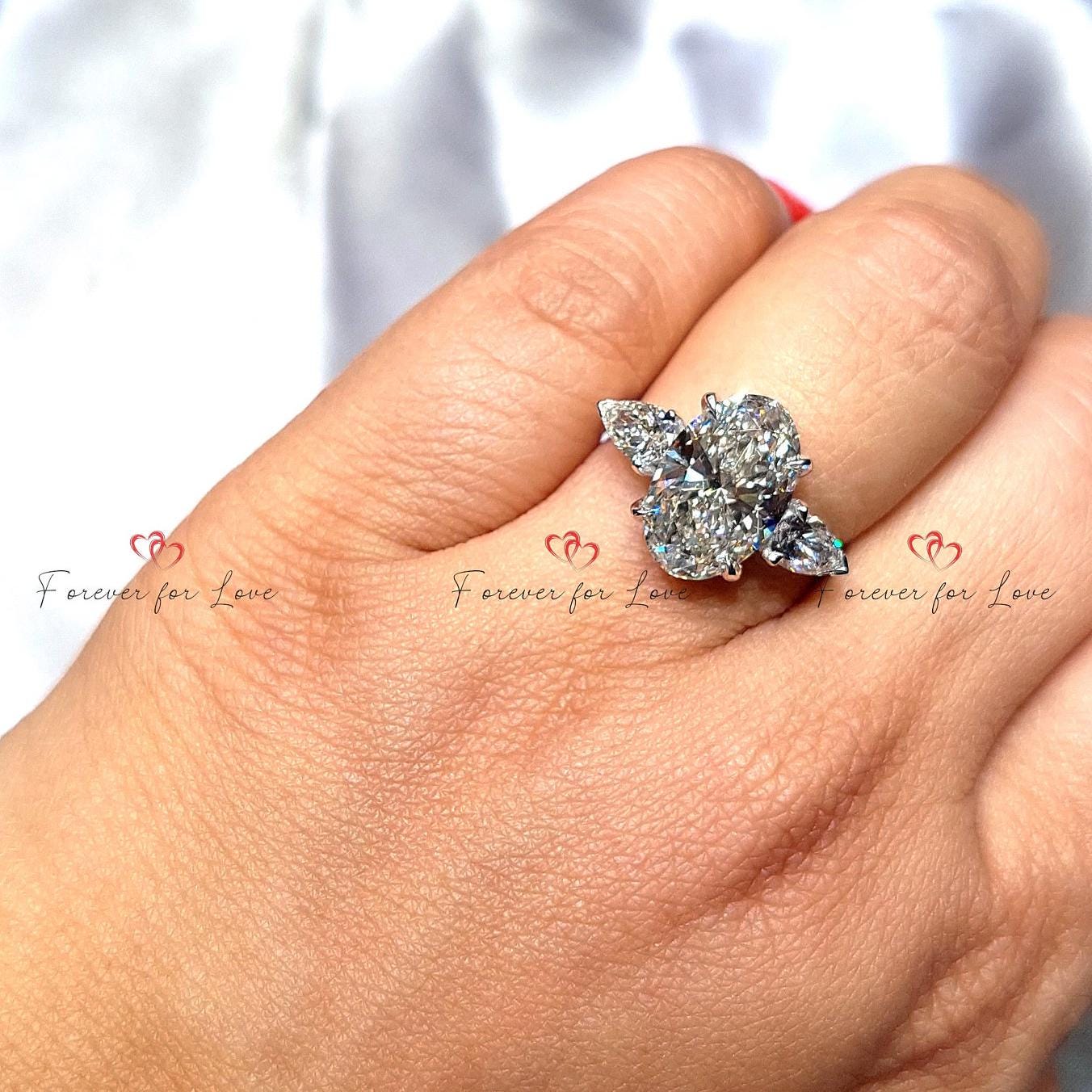 4 Ct IGI Certified Oval Lab Diamond Three Stone Engagement Ring Oval cut Moissanite engagement ring in Gold or Platinum — custom handcrafted by Forever For Love
