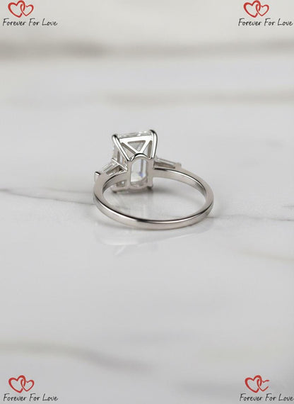 4 Ct IGI Certified Emerald Lab Diamond Three Stone Engagement Ring