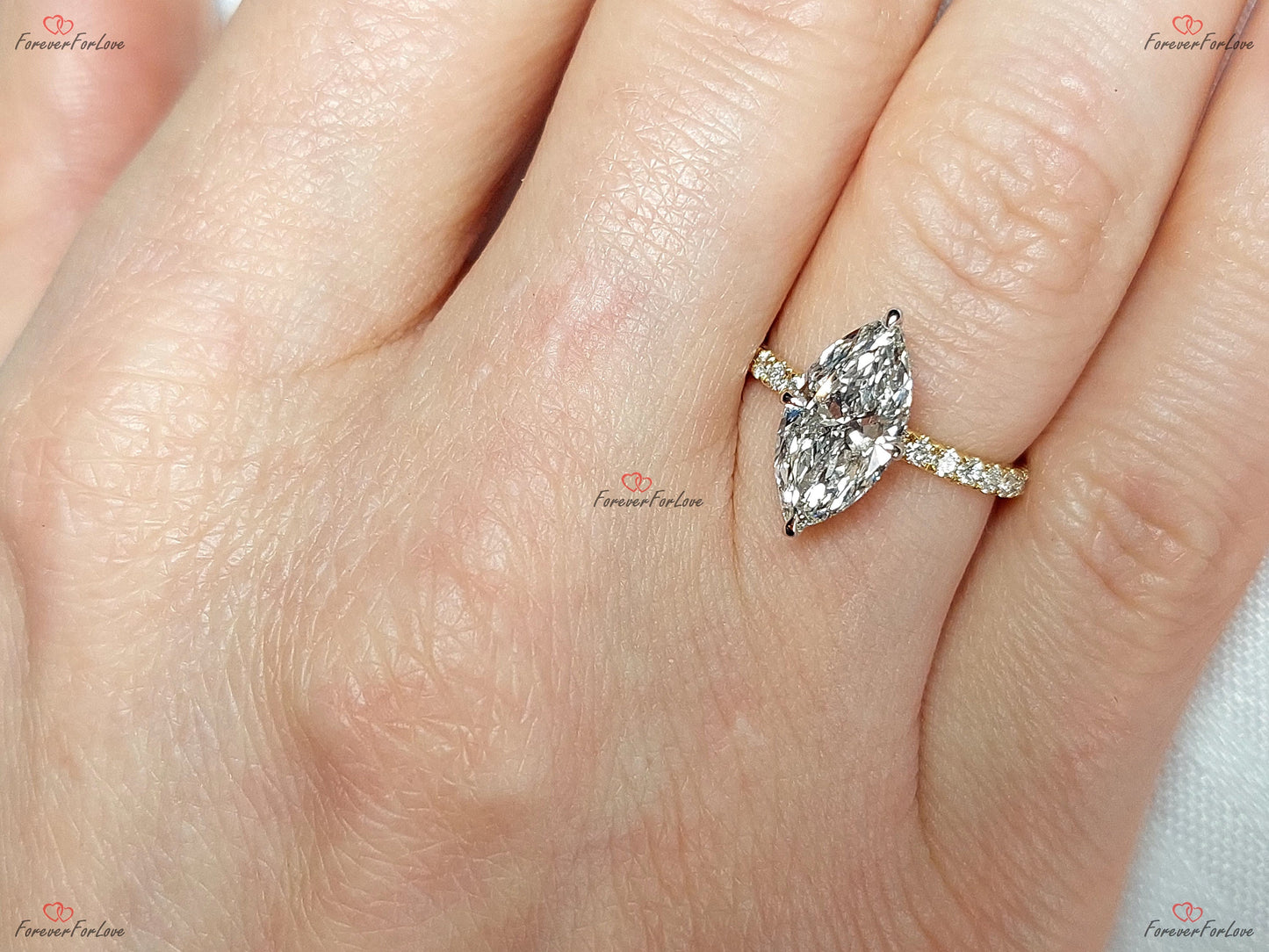 2 Karat IGI-zertifizierter Marquise-Labor-Diamant mit Pavé-Band Verlobungsring Marquise cut Moissanite engagement ring in 935 Argentium Silber — custom handcrafted by Forever For Love